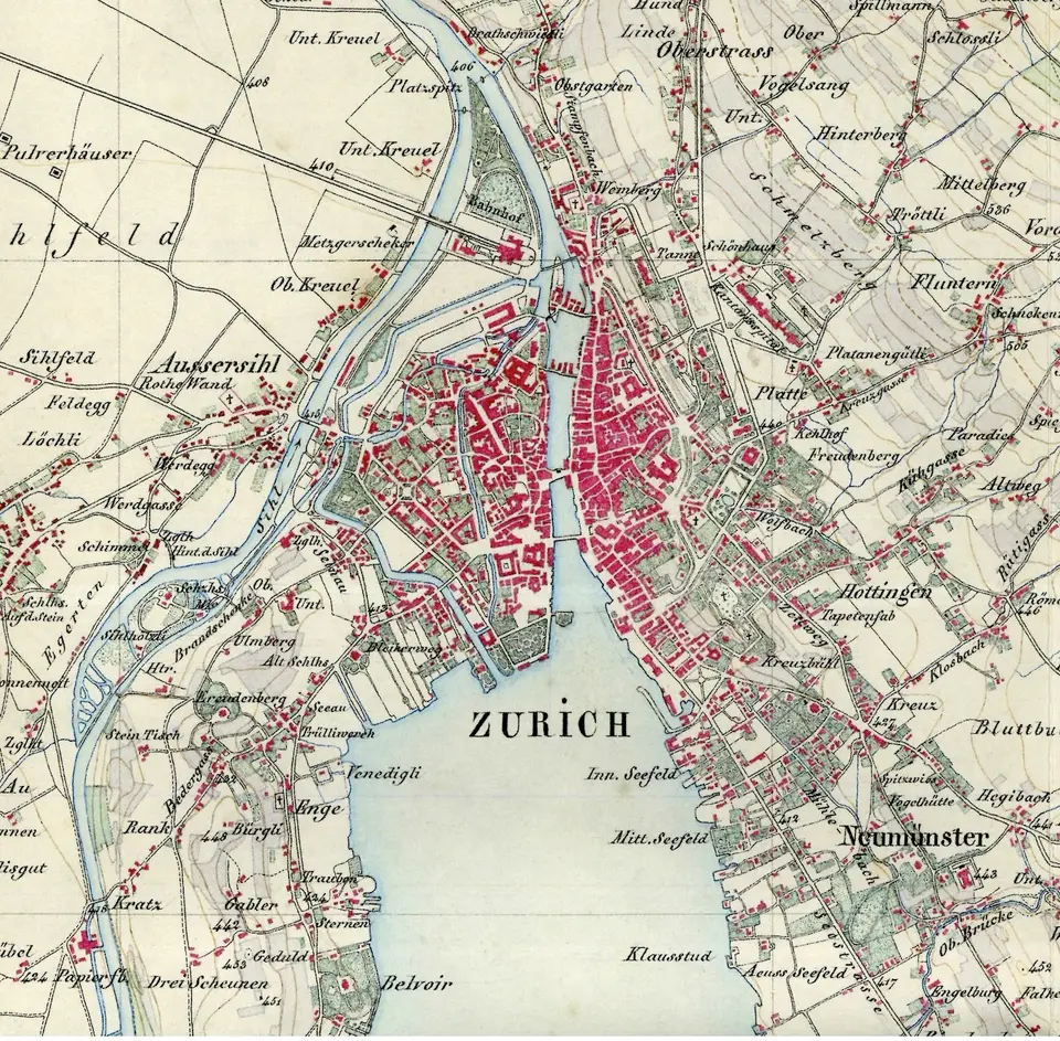 Stilisierte Karte von Zürich mit Fokus auf Aussersihl