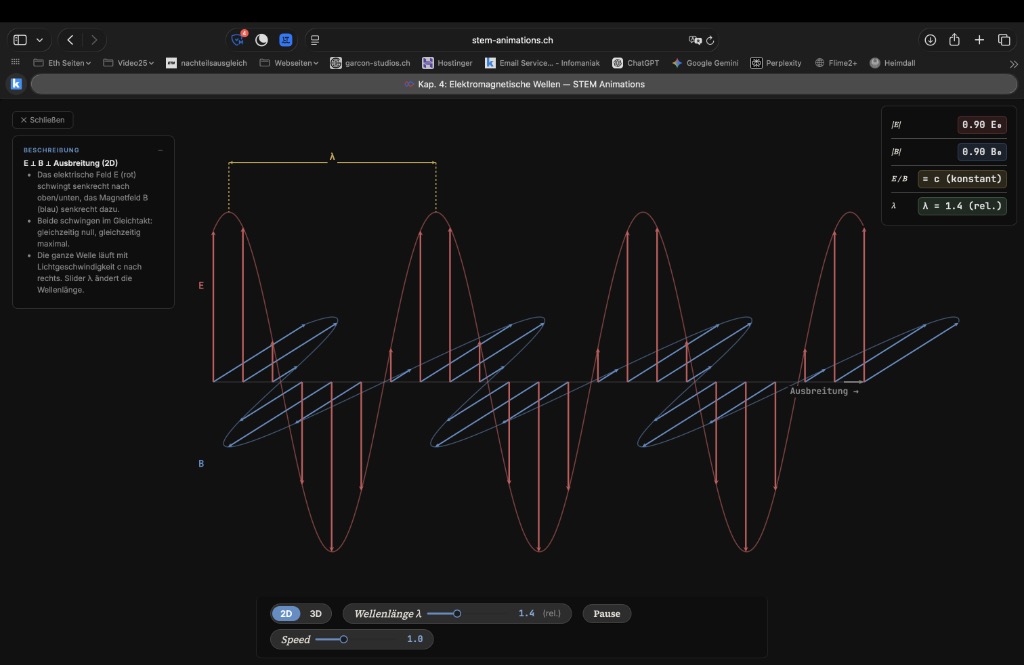 2D-Ansicht einer elektromagnetischen Welle in STEM Animations mit E- und B-Feld